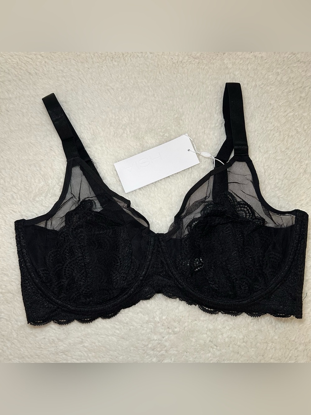 HSIA Mermaid Scales Lace Unlined Bra 38DD Black NWT